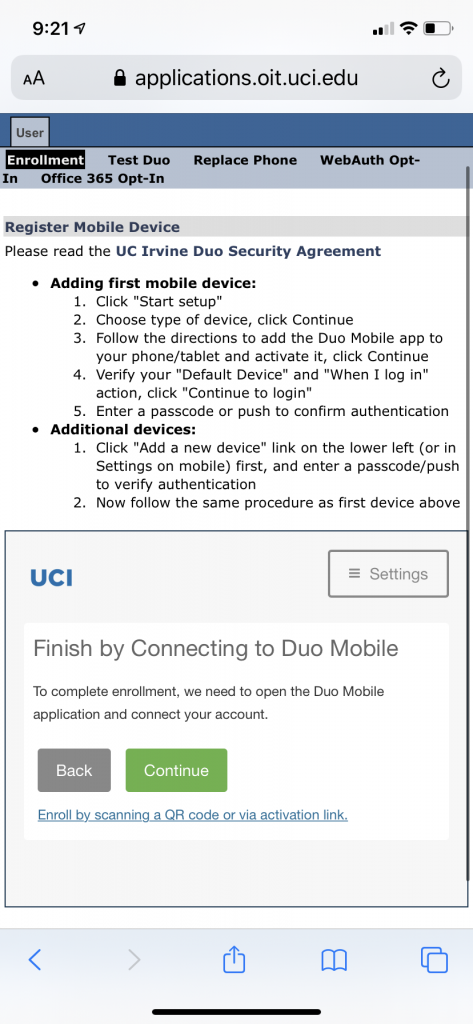 Finish by connecting to Duo Mobile